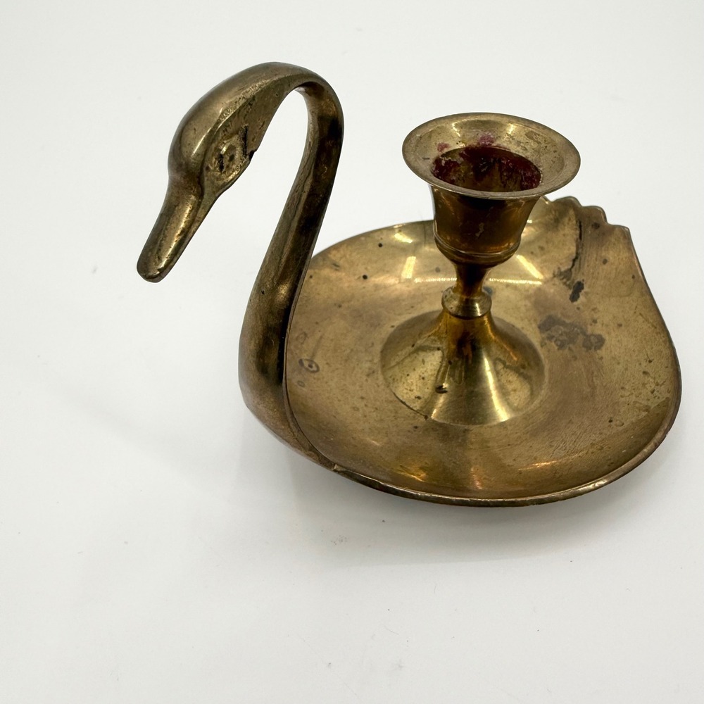 Vintage Brass Swan Decorative Candleholders Set of 2 Candles Not Included - Picture 7 of 10